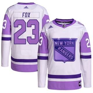 Men's Adam Fox New York Rangers Adidas Hockey Fights Cancer Primegreen Jersey - Authentic White/Purple