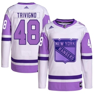 Men's Bobby Trivigno New York Rangers Adidas Hockey Fights Cancer Primegreen Jersey - Authentic White/Purple
