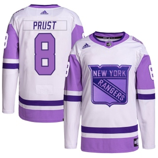 Men's Brandon Prust New York Rangers Adidas Hockey Fights Cancer Primegreen Jersey - Authentic White/Purple