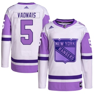 Men's Carol Vadnais New York Rangers Adidas Hockey Fights Cancer Primegreen Jersey - Authentic White/Purple