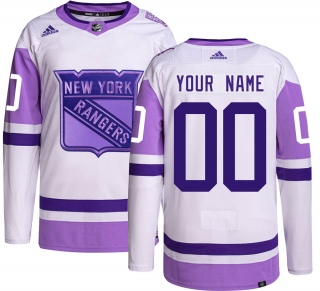 Men's Custom New York Rangers Adidas Custom Hockey Fights Cancer Jersey - Authentic