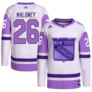 Men's Dave Maloney New York Rangers Adidas Hockey Fights Cancer Primegreen Jersey - Authentic White/Purple