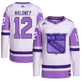Men's Don Maloney New York Rangers Adidas Hockey Fights Cancer Primegreen Jersey - Authentic White/Purple