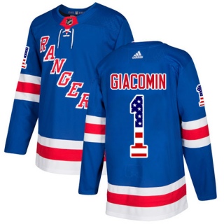 Men's Eddie Giacomin New York Rangers Adidas USA Flag Fashion Jersey - Authentic Royal Blue
