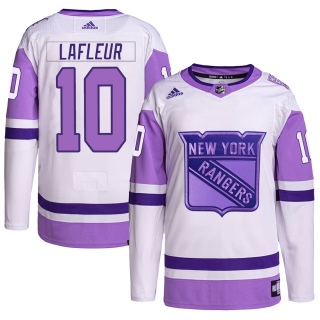Men's Guy Lafleur New York Rangers Adidas Hockey Fights Cancer Primegreen Jersey - Authentic White/Purple