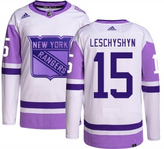 Men's Jake Leschyshyn New York Rangers Adidas Hockey Fights Cancer Jersey - Authentic