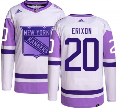 Men's Jan Erixon New York Rangers Adidas Hockey Fights Cancer Jersey - Authentic