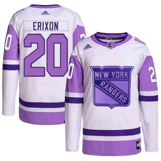 Men's Jan Erixon New York Rangers Adidas Hockey Fights Cancer Primegreen Jersey - Authentic White/Purple