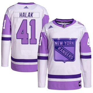 Men's Jaroslav Halak New York Rangers Adidas Hockey Fights Cancer Primegreen Jersey - Authentic White/Purple