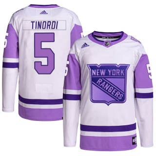 Men's Jarred Tinordi New York Rangers Adidas Hockey Fights Cancer Primegreen Jersey - Authentic White/Purple