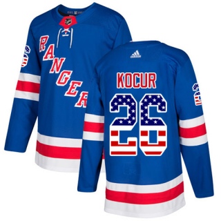 Men's Joe Kocur New York Rangers Adidas USA Flag Fashion Jersey - Authentic Royal Blue