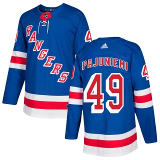 Men's Lauri Pajuniemi New York Rangers Adidas Home Jersey - Authentic Royal Blue