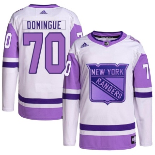 Men's Louis Domingue New York Rangers Adidas Hockey Fights Cancer Primegreen Jersey - Authentic White/Purple