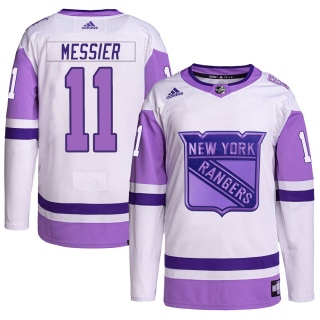 Men's Mark Messier New York Rangers Adidas Hockey Fights Cancer Primegreen Jersey - Authentic White/Purple