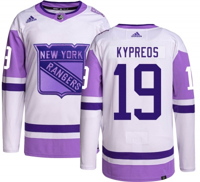Men's Nick Kypreos New York Rangers Adidas Hockey Fights Cancer Jersey - Authentic