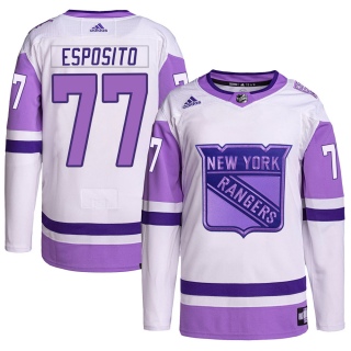 Men's Phil Esposito New York Rangers Adidas Hockey Fights Cancer Primegreen Jersey - Authentic White/Purple