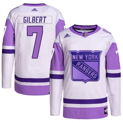 Men's Rod Gilbert New York Rangers Adidas Hockey Fights Cancer Primegreen Jersey - Authentic White/Purple
