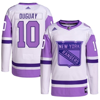 Men's Ron Duguay New York Rangers Adidas Hockey Fights Cancer Primegreen Jersey - Authentic White/Purple