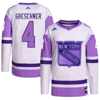 Men's Ron Greschner New York Rangers Adidas Hockey Fights Cancer Primegreen Jersey - Authentic White/Purple