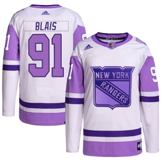 Men's Sammy Blais New York Rangers Adidas Hockey Fights Cancer Primegreen Jersey - Authentic White/Purple