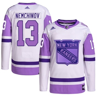 Men's Sergei Nemchinov New York Rangers Adidas Hockey Fights Cancer Primegreen Jersey - Authentic White/Purple