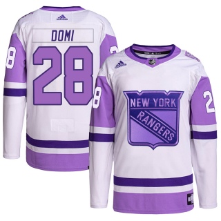 Men's Tie Domi New York Rangers Adidas Hockey Fights Cancer Primegreen Jersey - Authentic White/Purple