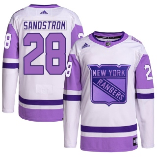 Men's Tomas Sandstrom New York Rangers Adidas Hockey Fights Cancer Primegreen Jersey - Authentic White/Purple