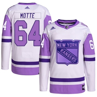 Men's Tyler Motte New York Rangers Adidas Hockey Fights Cancer Primegreen Jersey - Authentic White/Purple