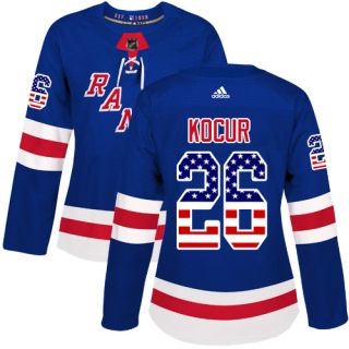 Women's Joe Kocur New York Rangers Adidas USA Flag Fashion Jersey - Authentic Royal Blue