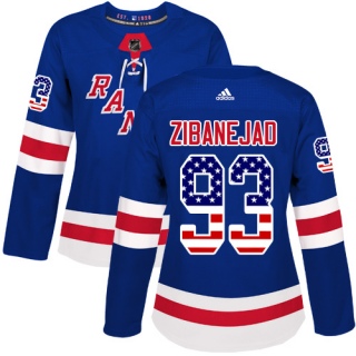 Women's Mika Zibanejad New York Rangers Adidas USA Flag Fashion Jersey - Authentic Royal Blue