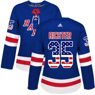 Women's Mike Richter New York Rangers Adidas USA Flag Fashion Jersey - Authentic Royal Blue