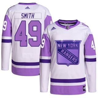 Youth C.J. Smith New York Rangers Adidas Hockey Fights Cancer Primegreen Jersey - Authentic White/Purple