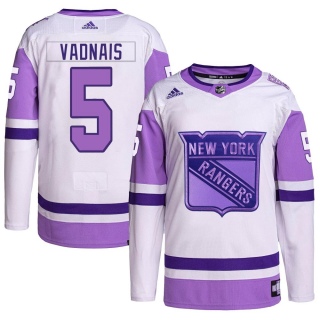Youth Carol Vadnais New York Rangers Adidas Hockey Fights Cancer Primegreen Jersey - Authentic White/Purple