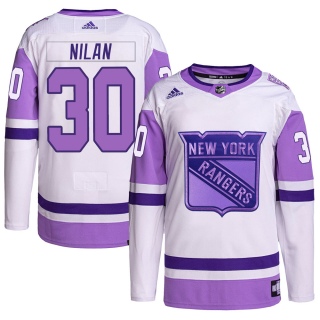 Youth Chris Nilan New York Rangers Adidas Hockey Fights Cancer Primegreen Jersey - Authentic White/Purple