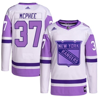 Youth George Mcphee New York Rangers Adidas Hockey Fights Cancer Primegreen Jersey - Authentic White/Purple