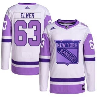Youth Jake Elmer New York Rangers Adidas Hockey Fights Cancer Primegreen Jersey - Authentic White/Purple