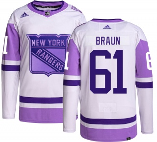 Youth Justin Braun New York Rangers Adidas Hockey Fights Cancer Jersey - Authentic