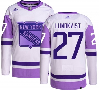 Youth Nils Lundkvist New York Rangers Adidas Hockey Fights Cancer Jersey - Authentic