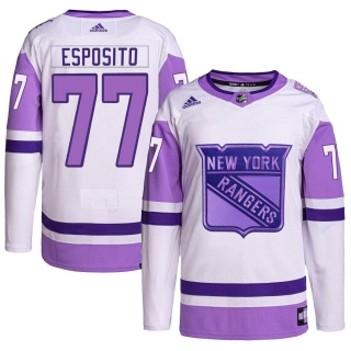 Youth Phil Esposito New York Rangers Adidas Hockey Fights Cancer Primegreen Jersey - Authentic White/Purple