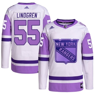Youth Ryan Lindgren New York Rangers Adidas Hockey Fights Cancer Primegreen Jersey - Authentic White/Purple