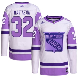 Youth Stephane Matteau New York Rangers Adidas Hockey Fights Cancer Primegreen Jersey - Authentic White/Purple