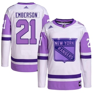 Youth Ty Emberson New York Rangers Adidas Hockey Fights Cancer Primegreen Jersey - Authentic White/Purple